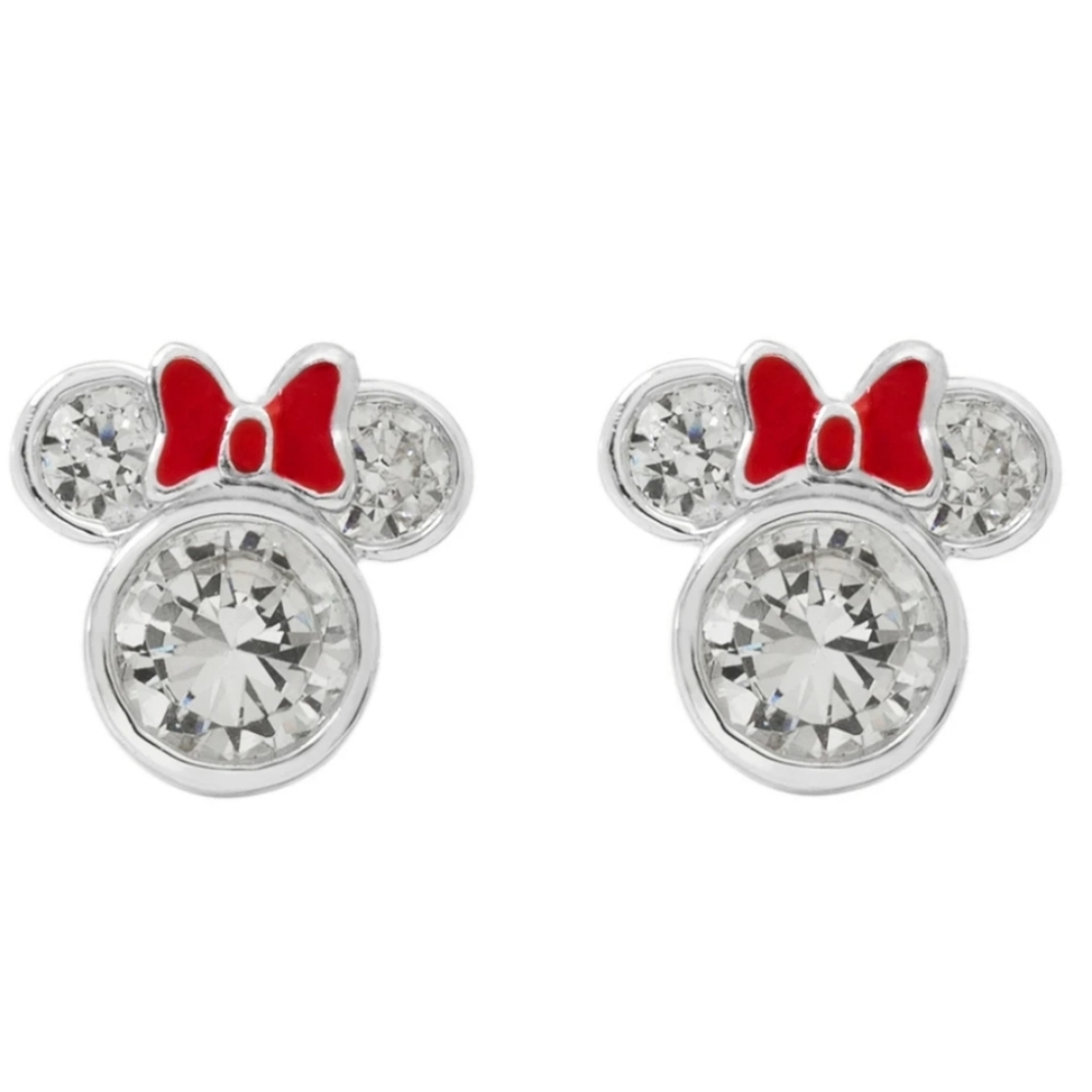 Disney Minnie Mouse Sterling Silver Red Bow Earrings